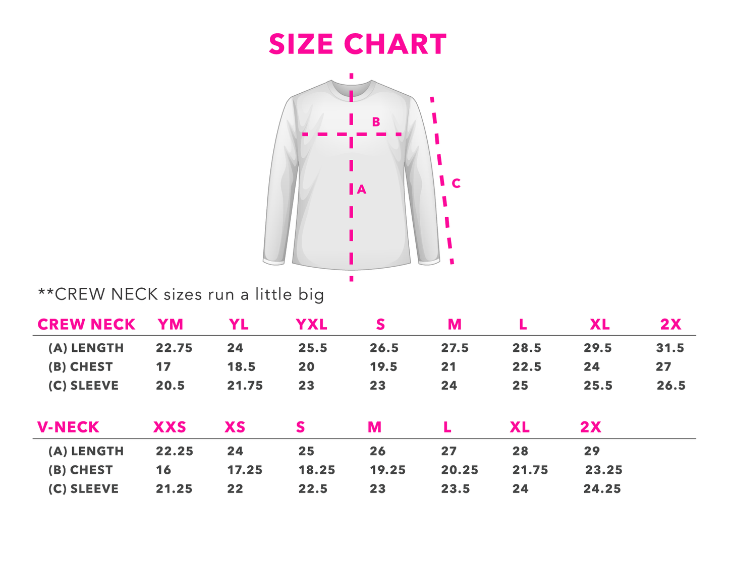 SHECANcer | UPF clothing | size chart | cancer fighters
