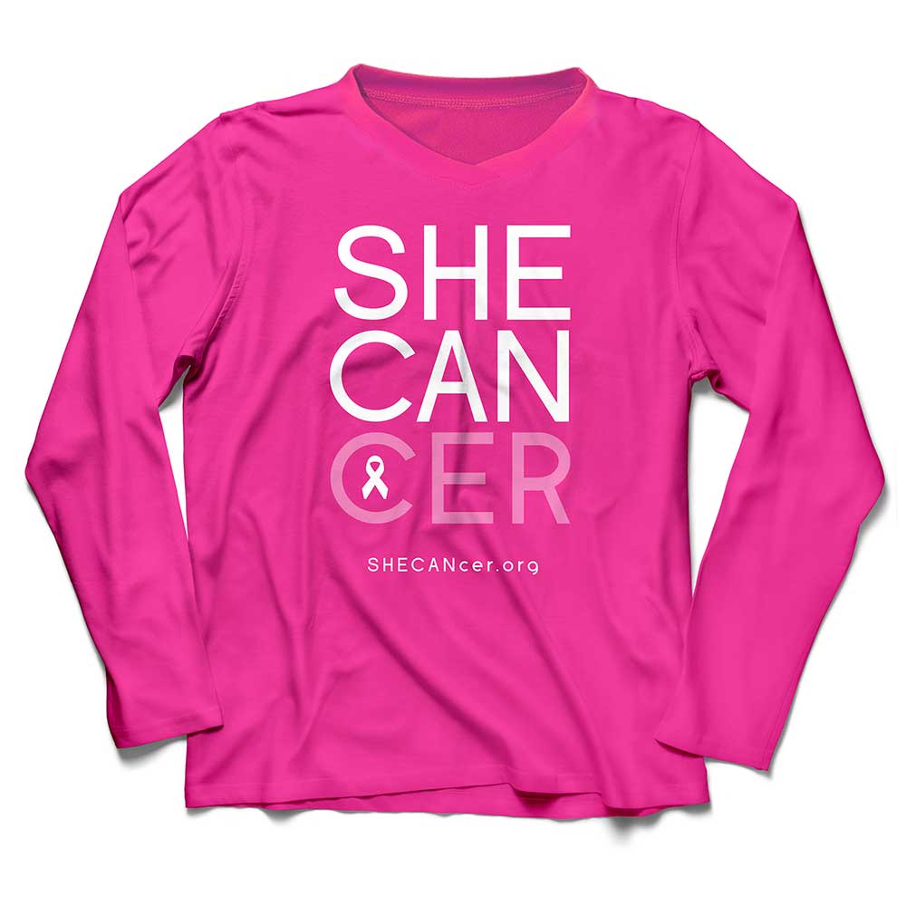 SHECANcer | Womens | Sun Protection | Cancer | Breast Cancer | V-Neck | Hot Pink